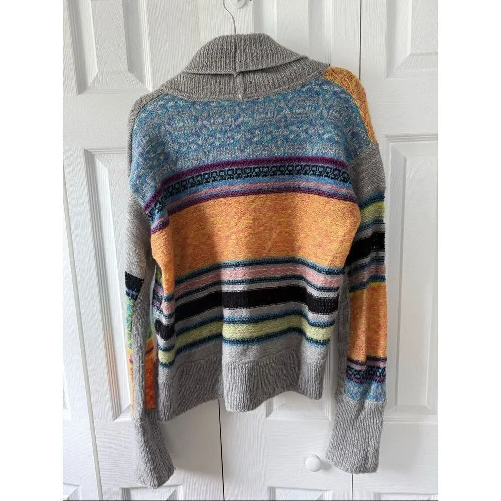 Free People Large This & That Stripe Mix Print Knit Turtleneck Sweater